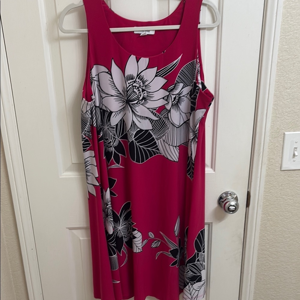 Nine West Pink and Black Floral Midi Dress